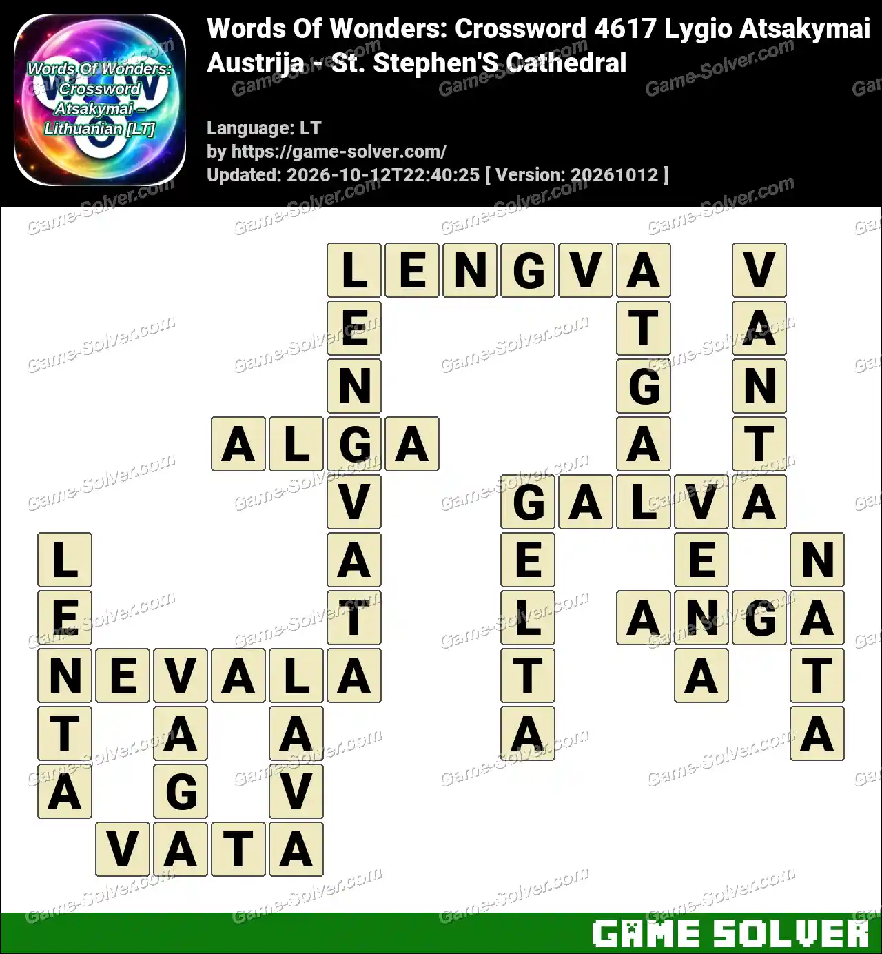 Words Of Wonders: Crossword 4617 Lygio Atsakymai – Austrija – St. Stephen’S Cathedral